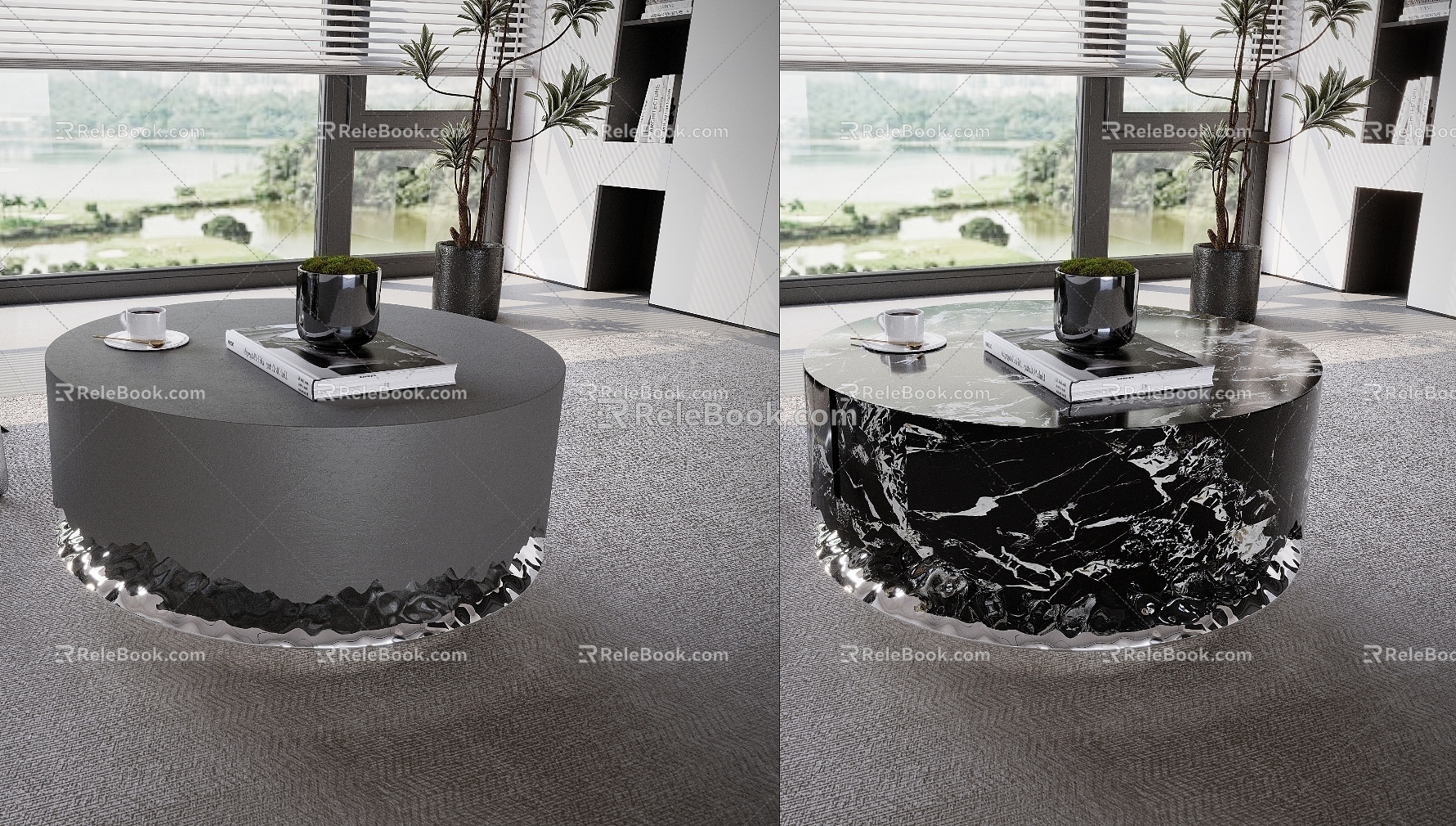 Modern round stone art coffee table 3d model