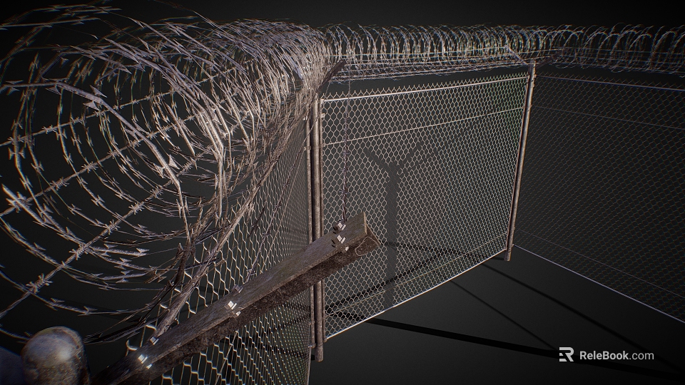 Chain Link Fence With Barbed Wire On Top 3d model 