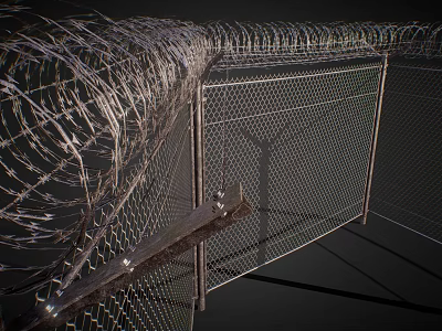 Chain Link Fence With Barbed Wire On Top 3d model
