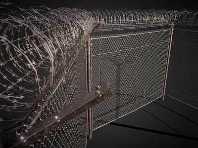 Chain Link Fence With Barbed Wire On Top 3d model Chain Link Fence With Barbed Wire On Top 3d model