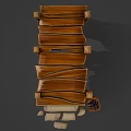 Rustic Scene Components With Slatted Wooden Platform Stone Slabs And Crate