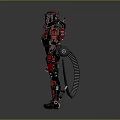 Detailed Humanoid Armored Character In Red And Black Mechanical Suit Holding Gun