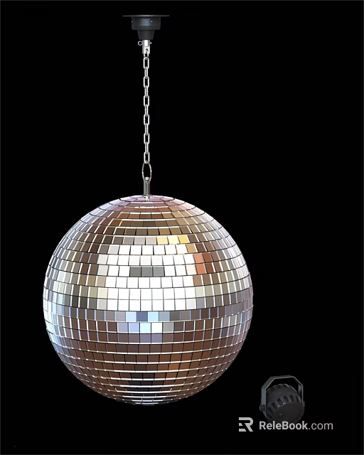 Mirrored Disco Ball Chandelier Suspended By Chain With Sparkling Reflective Tiles 3d model 