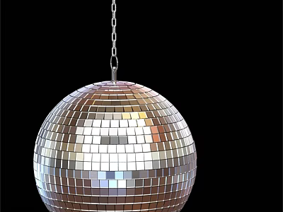 Mirrored Disco Ball Chandelier Suspended By Chain With Sparkling Reflective Tiles 3d model