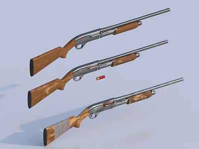 Detailed Design of Classic Shotguns with Wooden Stocks Steel Barrels and Ammunition 3d model