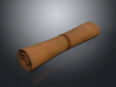 Rolled Brown Leather Scroll With Leather Strap On Gray Background 3d model