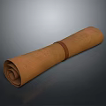 Rolled Brown Leather Scroll With Leather Strap On Gray Background