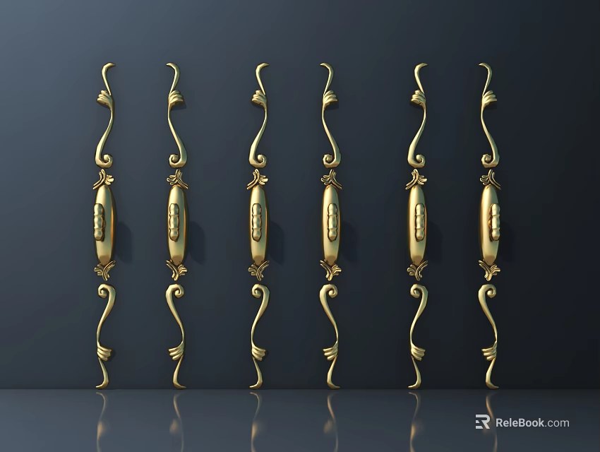 Golden Carved Decorative Strips With Intricate Curves And Ornate Patterns 3d model 