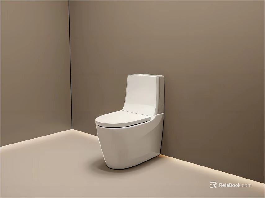 Modern White Toilet in Minimalist Bathroom with Light Brown Walls and Light Floor 3d model 