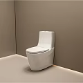 Modern White Toilet in Minimalist Bathroom with Light Brown Walls and Light Floor