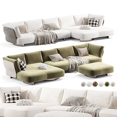Comfortable Sectional Sofa With Plush Pillows Cozy Blanket And Matching Ottoman In Various Colors 3d model