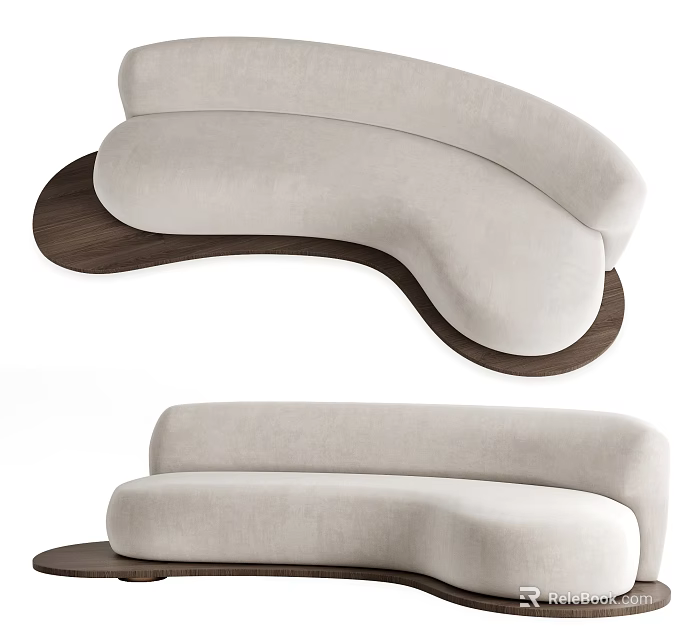 Modern Multi Seat Fabric Sofa With Curved Design And Wooden Base 3d model 