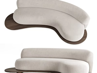 Modern Multi Seat Fabric Sofa With Curved Design And Wooden Base 3d model