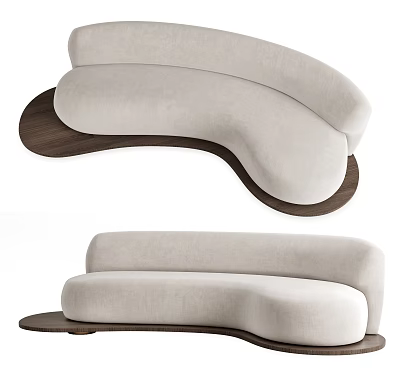 Modern Multi Seat Fabric Sofa With Curved Design And Wooden Base 3d model