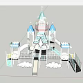 Children's Castle Themed Playground Equipment with Blue Towers Slides Stairs and Cloud Decorations