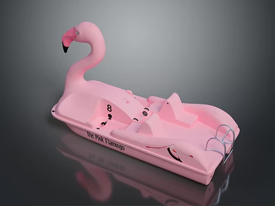 Pink Flamingo Shaped Pedal Boat With THE PINK TROUBLE Design And Seats 3d model