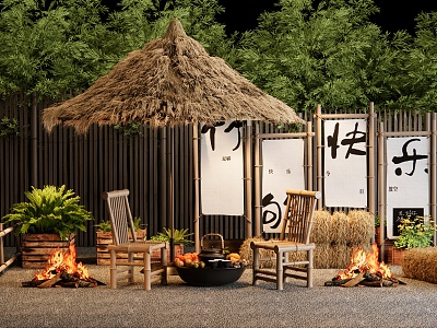 New Chinese Style Outdoor Table and Chair Bamboo Outdoor Chair Camping Meichen Village Courtyard Camping Park model