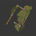 Overgrown Stone Wall Ruins With Moss And Green Plants On Broken Sections
