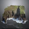 3D Terrain Model Featuring Cliff Grass And Snow Covered Rock Formation