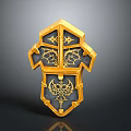Golden Decorative Shield With Ornate Patterns And Intricate Carvings Design