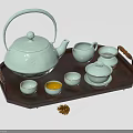 Elegant Light Green Tea Set With Teapot Teacups Lidded Cup And Wooden Tray