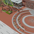 Modern Square Red Brick Round View 3d model