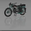 Vintage Black And Turquoise Motorcycle With Side Box Headlight And Classic Design