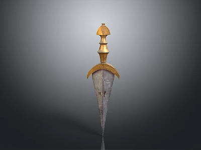 Ornate Ancient Weapon With Golden Decorative Pommel And Carved Steel Blade Design 3d model