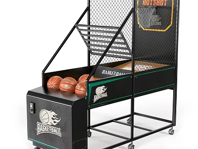 Basketball Arcade Game Indoor Amusement Equipment With Multiple Basketballs And Rolling Wheels 3d model
