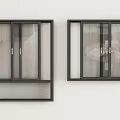 Black Frame Sliding Windows With Glass And Screen On White Wall 3d model