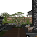 Modern Courtyard Garden With Stone Wall Outdoor Furniture Lawn And Water Feature