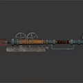 Steampunk Style Weapon With Wooden Handle Metal Gears And Red Blade Design