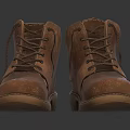 Brown Leather Boots With Distressed Design Lace Up Front And Brown Rubber Sole Classic Casual Footwear