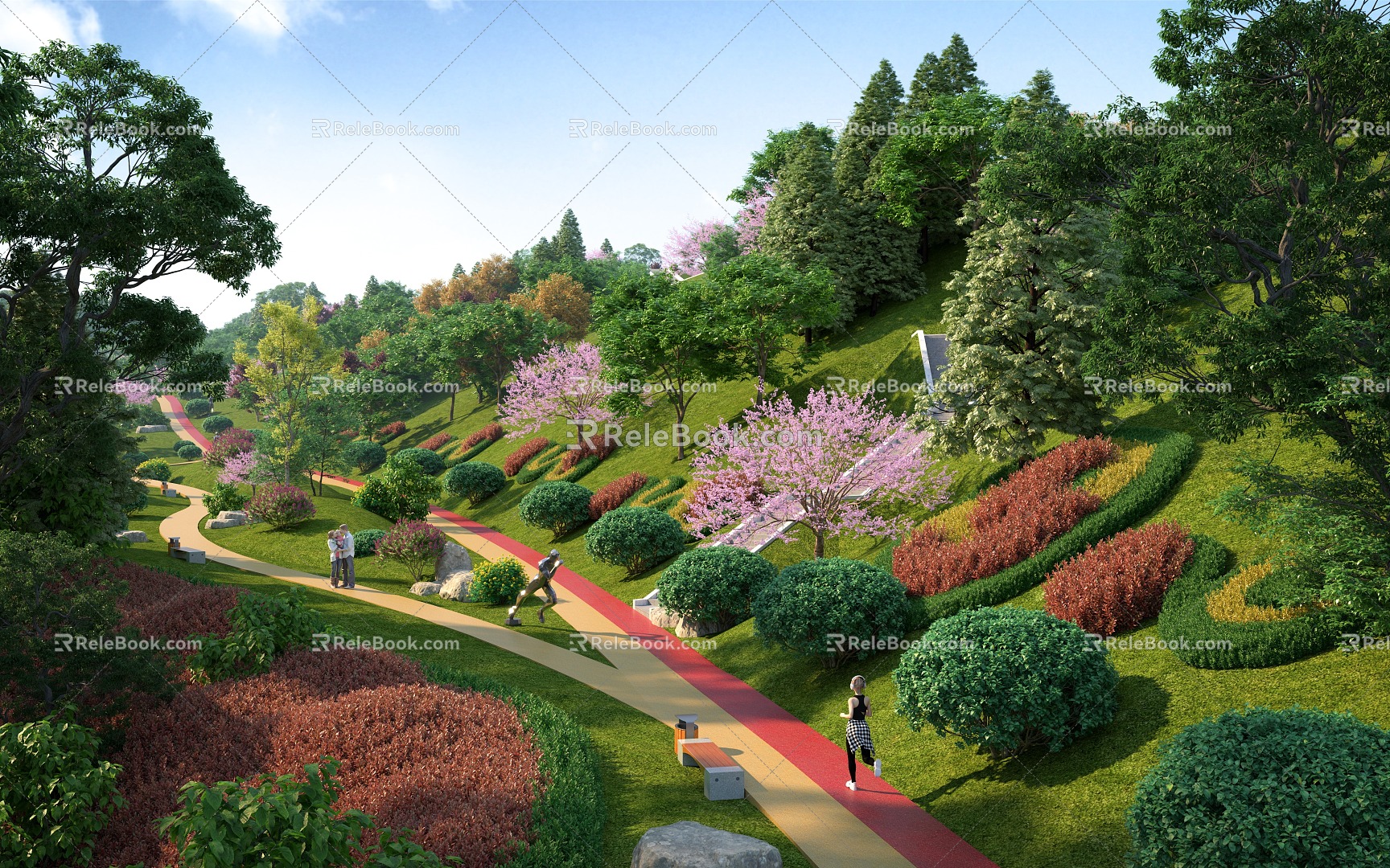 Modern Park Ledao Garden Landscape Flower-bed Hillside Park Round Hedgerow Spherical Shrub 3d model