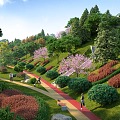 Modern Park Ledao Garden Landscape Flower-bed Hillside Park Round Hedgerow Spherical Shrub 3d model