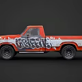 Vintage Orange and White Truck With Rustelle Graffiti Design And Large Off-Road Tires