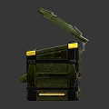 Open Green Military Crate With Metal Fittings Yellow Accents And Interior Panel