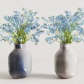 Two Dark Blue And Light Gray Ceramic Vases With Blue Small Blooms On White Background 3d model