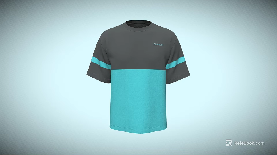 Timberland Short Sleeve T Shirt With Dark Gray And Teal Color Striped Sleeves 3d model 