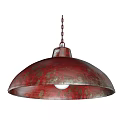 Copper Vintage Ceiling Lamp Featuring Round Lampshade And Warm Yellow Light Hanging On White Wall