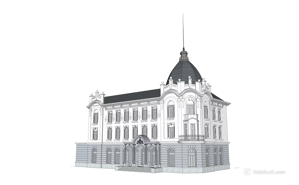 Classical Office Building Featuring Domed Roof Symmetrical Design And Ornamental Columns 3d model 
