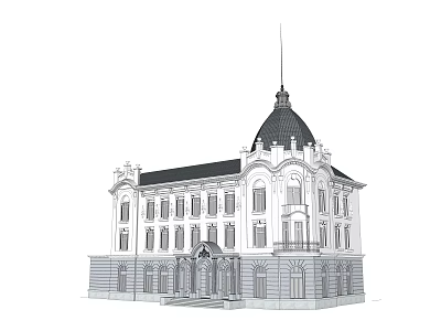 Classical Office Building Featuring Domed Roof Symmetrical Design And Ornamental Columns 3d model