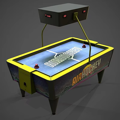 Dynamo Air Hockey Table Amusement Equipment With Blue Surface Red Pucks And Yellow Frame 3d model