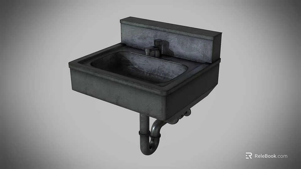 Wall Mounted Concrete Washbasin With Faucet And Drain Pipe Structure 3d model 