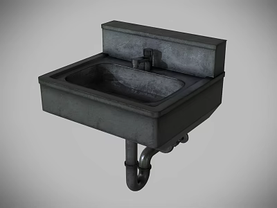 Wall Mounted Concrete Washbasin With Faucet And Drain Pipe Structure 3d model