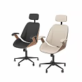 Modern Office Desk And Chair Set With Wooden Armrests Leather Seat And Swivel Wheels