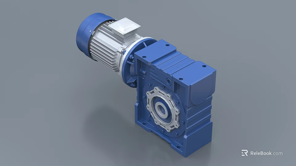 Industrial Gear Reducer with Electric Motor Blue Housing and Precision Gears 3d model 