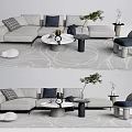 Modern Sofa Coffee Table Set With Plush Pillows Round Table And Accent Chair 3d model