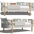 Kids Bed With Wooden Legs Safety Rail Colorful Pillows And Rainbow Polka Dot Sheets