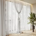Light Filtering White Sheer Curtains Hanging By Window With Green Plant In Bright Indoor Space